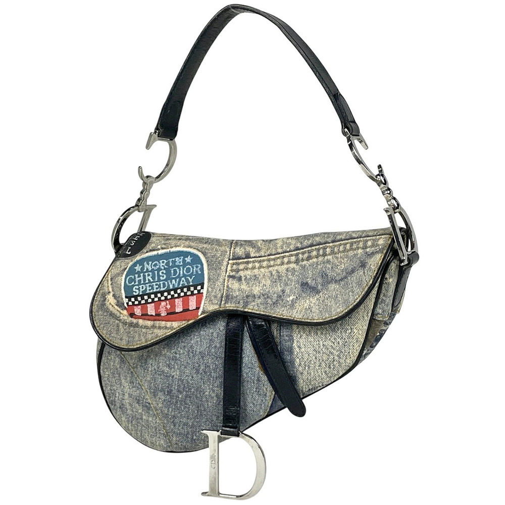 Christian Dior Saddle Bag Hobo Handbag Shoulder Denim Blue